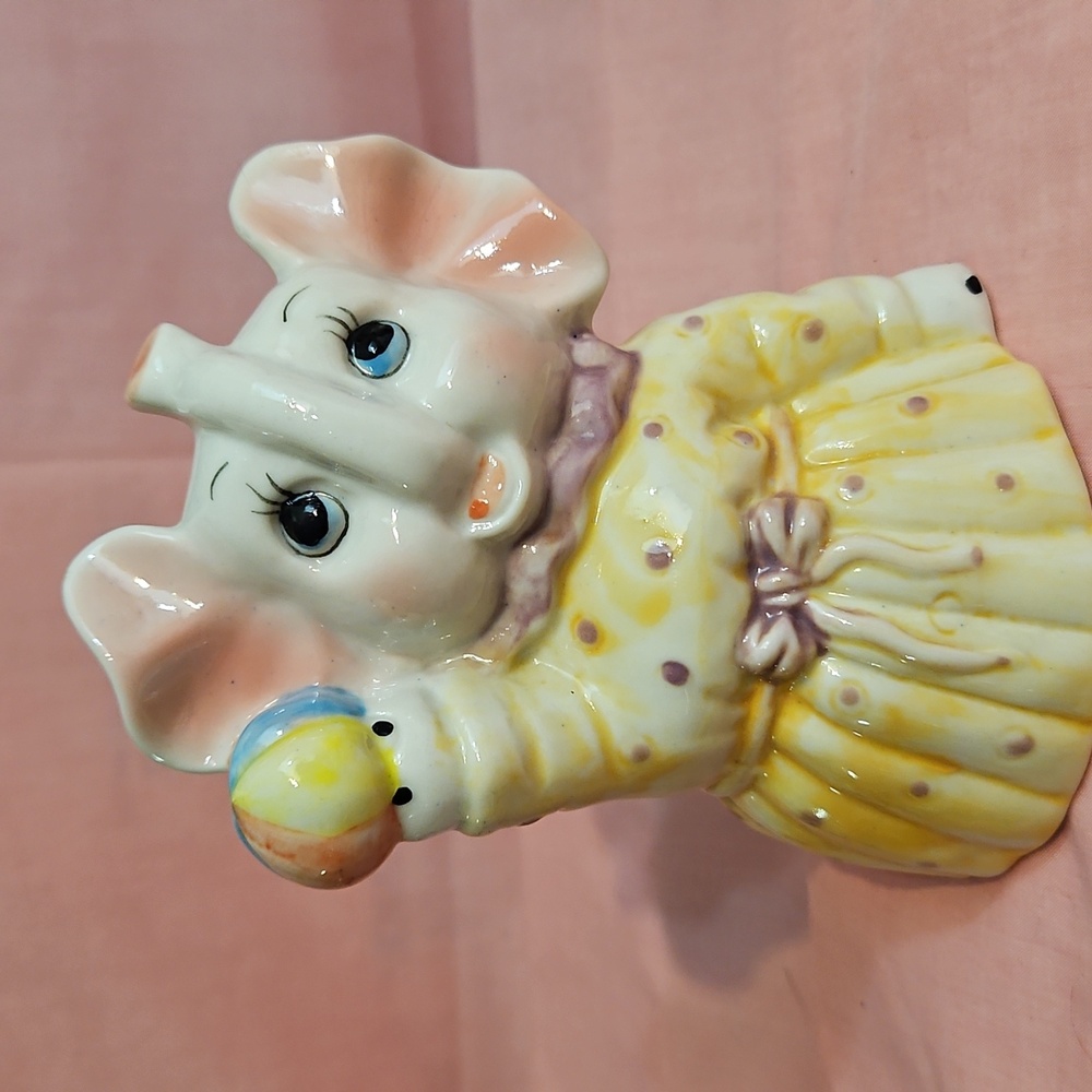 Vintage Ceramic Elephant Bank Nursery Decor Childs Coin Bank - Polka Dots - 1975